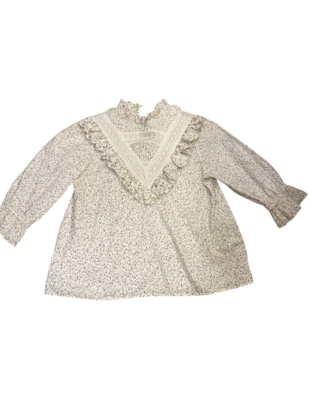 H&M Cream Floral Ruffled Yoke Prairie Top